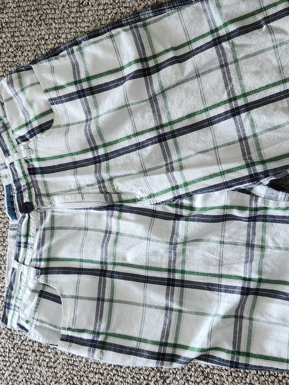 Evolution in Design Mens Plaid Shorts Size 38 Navy Green White 100% Cotton